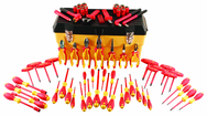 66 Piece - Insulated Tool Set with Pliers; Cutters; Nut Drivers; Screwdrivers; T Handles; Knife; Sockets & 3/8" Drive Ratchet w/Extension; Adjustable Wrench - Best Tool & Supply