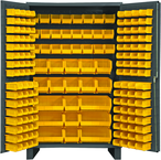 48"W - 14 Gauge - Lockable Cabinet - With 171 Yellow Hook-on Bins - Flush Door Style - Gray - Best Tool & Supply