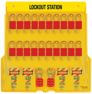 Padllock Wall Station - 22 x 22 x 1-3/4''-With (20) 3Red Steel Padlocks - Best Tool & Supply