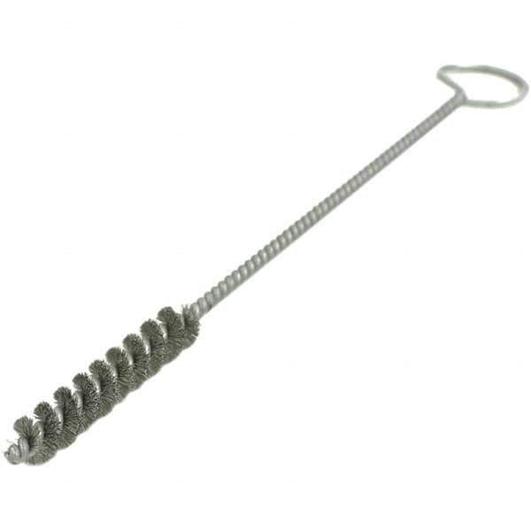 Brush Research Mfg. - 3" Diam Helical Stainless Steel Tube Brush - Single Spiral, 0.012" Filament Diam, 4" Brush Length, 18" OAL, 0.168" Diam Galvanized Steel Shank - Best Tool & Supply