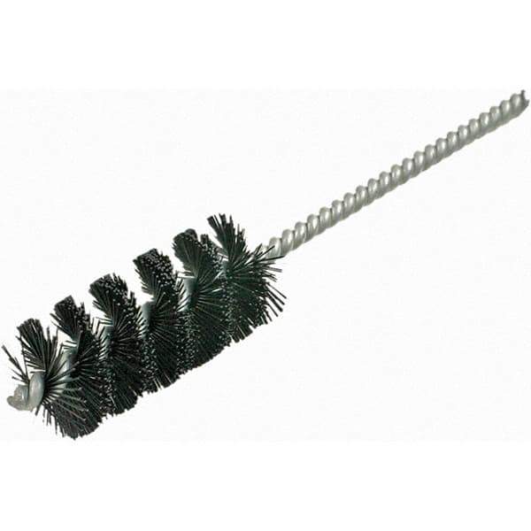 Brush Research Mfg. - 5/8" Diam Helical Nylon Tube Brush - Single Spiral, 0.012" Filament Diam, 1-3/4" Brush Length, 5" OAL, 0.19" Diam Galvanized Steel Shank - Best Tool & Supply