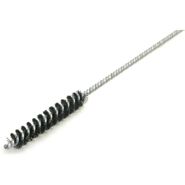 Brush Research Mfg. - 1-1/4" Diam Helical Nylon Tube Brush - Single Spiral, 0.012" Filament Diam, 4" Brush Length, 12" OAL, 0.22" Diam Galvanized Steel Shank - Best Tool & Supply