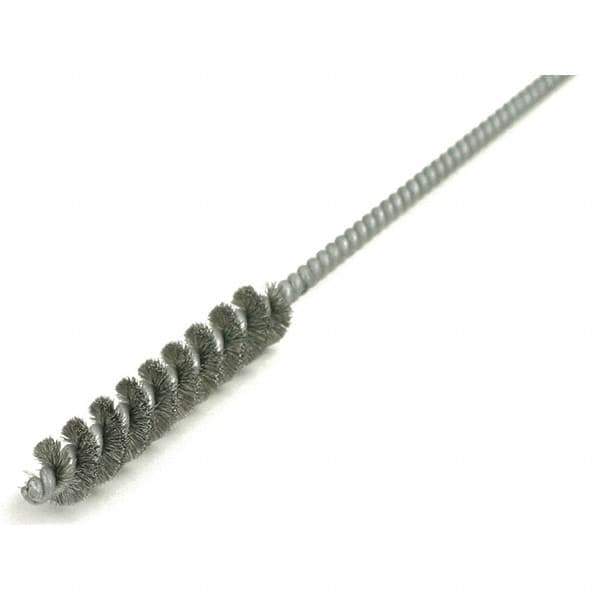 Brush Research Mfg. - 7/16" Diam Helical Steel Tube Brush - Single Spiral, 0.006" Filament Diam, 2-1/2" Brush Length, 12" OAL, 0.168" Diam Galvanized Steel Shank - Best Tool & Supply