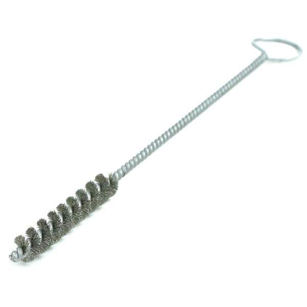 Brush Research Mfg. - 1/8" Diam Helical Steel Tube Brush - Single Spiral, 0.003" Filament Diam, 1-1/4" Brush Length, 8" OAL, 0.073" Diam Galvanized Steel Shank - Best Tool & Supply