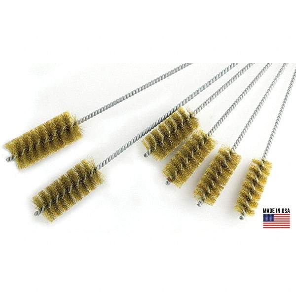 Brush Research Mfg. - 3" Diam Helical Brass Tube Brush - Single Spiral, 0.012" Filament Diam, 4" Brush Length, 18" OAL, 0.292" Diam Galvanized Steel Shank - Best Tool & Supply