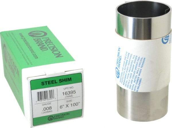 Made in USA - 100 Inch Long x 6 Inch Wide x 0.008 Inch Thick, Roll Shim Stock - Steel - Best Tool & Supply