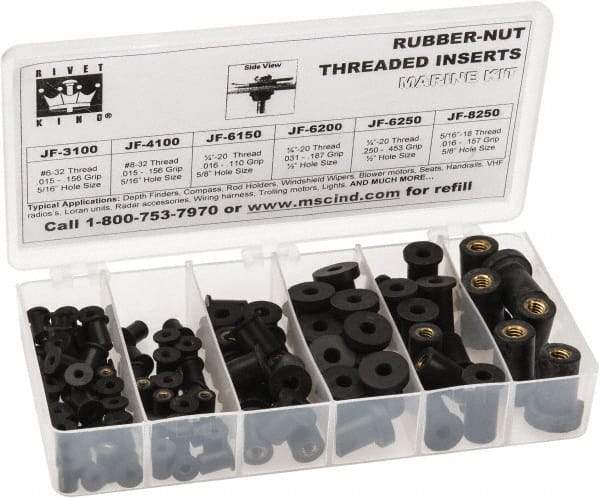 RivetKing 115 Piece #8-32 to 1/4-20 Thread Neoprene Well Nut Assortment 5/16 to 1/2" Body Diam, Includes #10-32 x 3/8, #8-32 x 5/16 & 1/4-20 x 1/2 - Best Tool & Supply