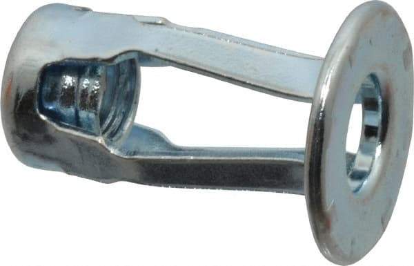 RivetKing - 1/4-20 UNC Thread, Clear Zinc Plated, Steel, Screwdriver Installed Rivet Nut - 1/4 to 0.35" Grip, 5/8" Flange Diam, 29/32" Long - Best Tool & Supply