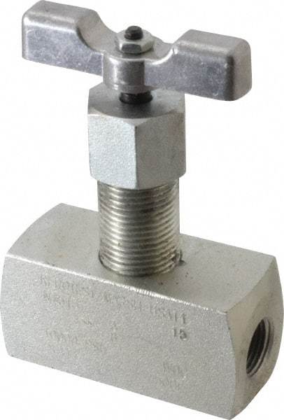 Made in USA - 3/8" Pipe, Inline Hard Seat Needle Valve - FNPT x FNPT Ends, Alloy Valve, 10,000 Max psi - Best Tool & Supply