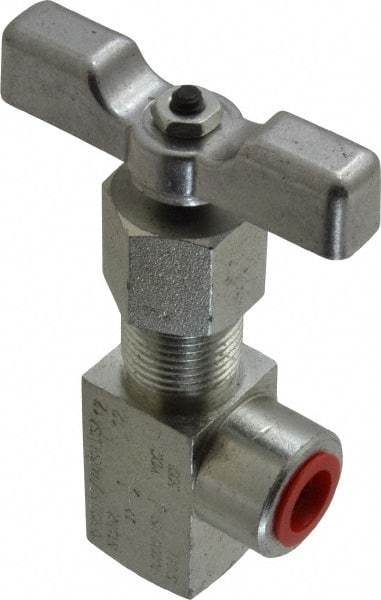 Made in USA - 1/4" Pipe, Angled Hard Seat Needle Valve - FNPT x FNPT Ends, Alloy Valve, 10,000 Max psi - Best Tool & Supply