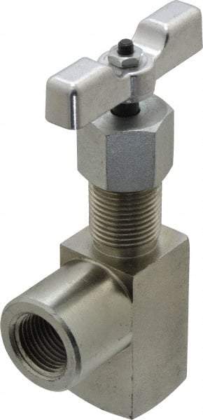 Made in USA - 1/2" Pipe, Angled Hard Seat Needle Valve - FNPT x FNPT Ends, Alloy Valve, 10,000 Max psi - Best Tool & Supply