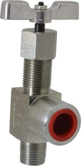 Made in USA - 1/2" Pipe, Angled Hard Seat Needle Valve - MNPT x FNPT Ends, Alloy Valve, 10,000 Max psi - Best Tool & Supply