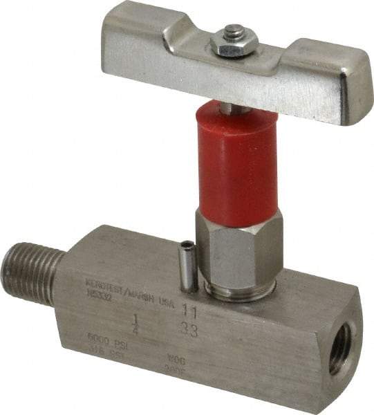 Value Collection - 1/4" Pipe, Inline Soft Seat Needle Valve - MNPT x FNPT Ends, Grade 316 Stainless Steel Valve, 6,000 Max psi - Best Tool & Supply