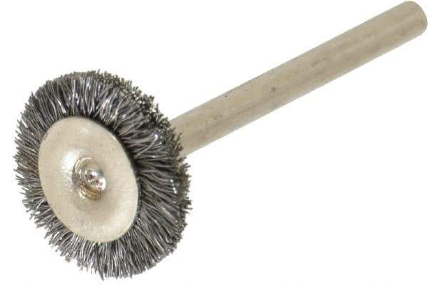 Osborn - 5/8" OD, 1/8" Shank Diam, Crimped Steel Wheel Brush - 0.005" Filament Diam, 25,000 RPM - Best Tool & Supply