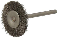 Osborn - 1" OD, 1/8" Shank Diam, Crimped Stainless Steel Wheel Brush - 0.005" Filament Diam, 25,000 RPM - Best Tool & Supply