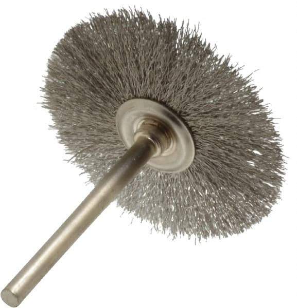 Osborn - 1-1/2" OD, 1/8" Shank Diam, Crimped Stainless Steel Wheel Brush - 0.005" Filament Diam, 25,000 RPM - Best Tool & Supply