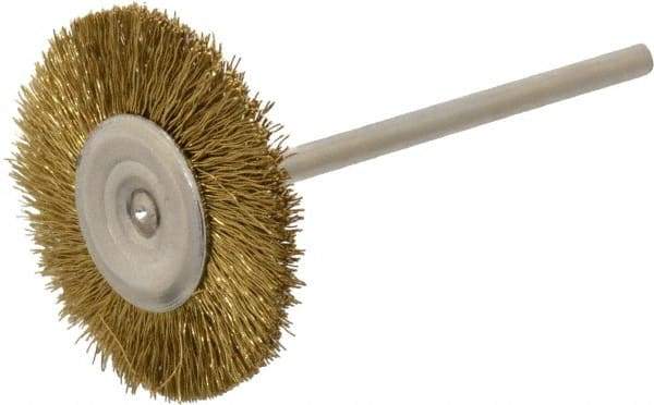 Osborn - 1" OD, 3/32" Shank Diam, Crimped Brass Wheel Brush - 0.005" Filament Diam, 25,000 RPM - Best Tool & Supply