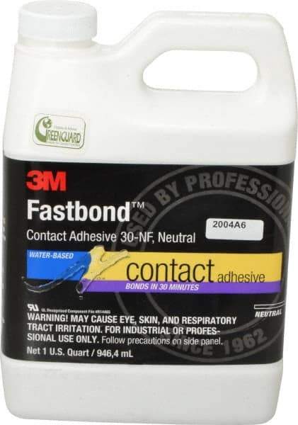 3M - 32 oz Can Natural Contact Adhesive - Series 30NF, 15 to 30 min Working Time, 4 hr Full Cure Time, Bonds to Cardboard, Ceramic, Fabric, Fiberglass, Foam, Glass, Leather, Metal, Plastic, Rubber, Vinyl & Wood - Best Tool & Supply