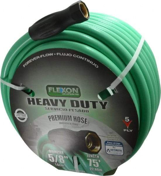 Made in USA - 75' Long Forever Hose - 5/8" Diam, 3/4" GHT, Rubber/Vinyl, 340 psi, All Season, Green - Best Tool & Supply