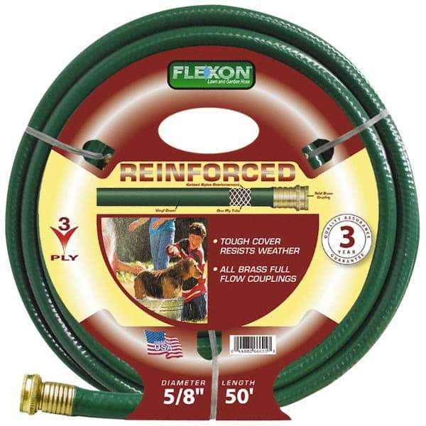 Made in USA - 50' Long Reinforced Rubber Hose - 5/8" Diam, 3/4" GHT, Vinyl, 212 psi, All Season, Green - Best Tool & Supply