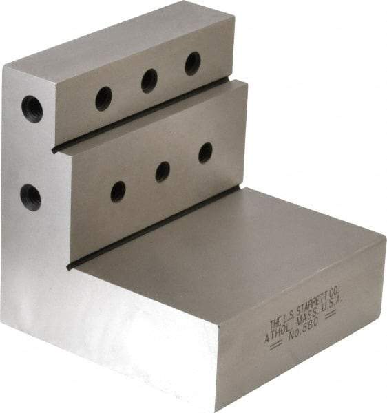 Starrett - 3" Wide x 3" Deep x 3" High Steel Precision-Ground Angle Plate - Stepped Plate, Machined Holes on Surface, Open End, Single Plate - Best Tool & Supply