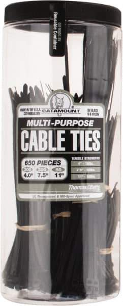 Thomas & Betts - 4 to 11 Inch Range, Black Cable Ties - 3 Inch Bundle Diameter, 18, 40 and 50 Lb. Strength, Nylon - Best Tool & Supply