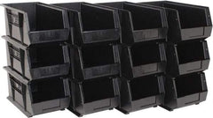 Quantum Storage - 50 Lb. Load Capacity, 14-3/4" Deep, Black Polypropylene Hopper Stacking Bin - 7" High x 8-1/4" Wide x 14-3/4" Long - Best Tool & Supply