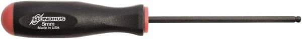 Bondhus - 5mm Hex Ball End Driver - 4.3" Blade Length, Rubber Grip Handle, 219mm OAL - Best Tool & Supply