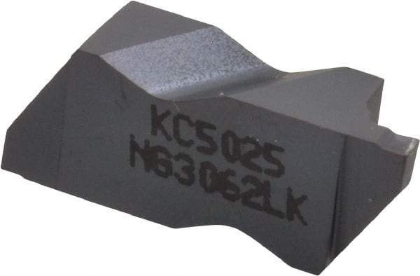 Kennametal - 3062NG K Grade KC5025, 1.58mm Cutting Width Carbide Grooving Insert - 2.39mm Max Depth of Cut, Left Hand, 0.19mm Corner Radius, TiAlN Finish - Best Tool & Supply