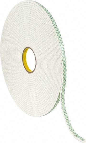 3M - 1/2" x 18 Yd Acrylic Adhesive Double Sided Tape - 1/4" Thick, Off-White, Urethane Foam Liner, Continuous Roll, Series 4004 - Best Tool & Supply