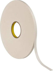 3M - 1/2" x 72 Yd Rubber Adhesive Double Sided Tape - 1/32" Thick, White, Polyethylene Foam Liner, Continuous Roll, Series 4462W - Best Tool & Supply