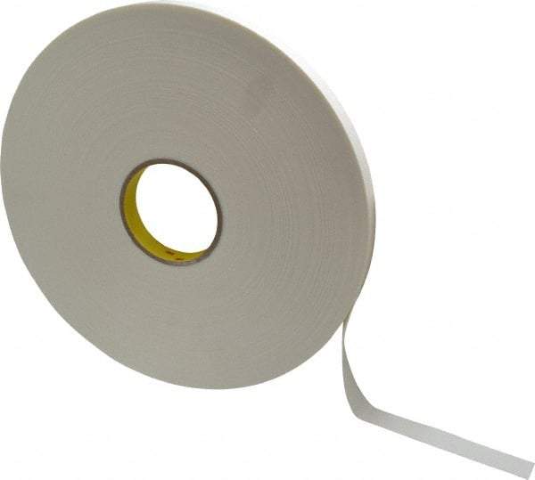 3M - 3/4" x 72 Yd Rubber Adhesive Double Sided Tape - 1/32" Thick, White, Polyethylene Foam Liner, Continuous Roll, Series 4462W - Best Tool & Supply