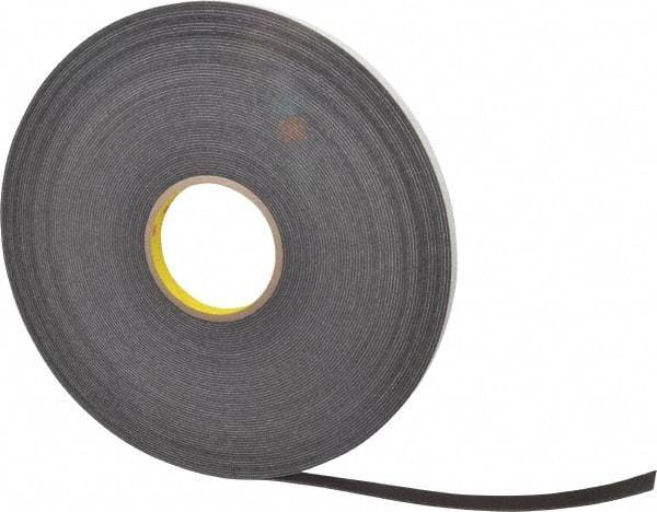 3M - 1/2" x 36 Yd Rubber Adhesive Double Sided Tape - 1/16" Thick, Black, Polyethylene Foam Liner, Continuous Roll, Series 4466B - Best Tool & Supply