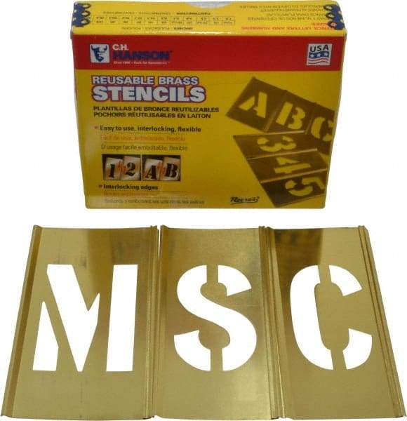 C.H. Hanson - 33 Piece, 2-1/2 Inch Character Size, Brass Stencil - Contains Letter Set - Best Tool & Supply