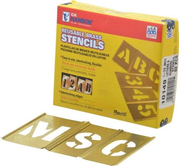 C.H. Hanson - 92 Piece, 1-1/2 Inch Character Size, Brass Stencil - Contains Three A Fonts - Best Tool & Supply