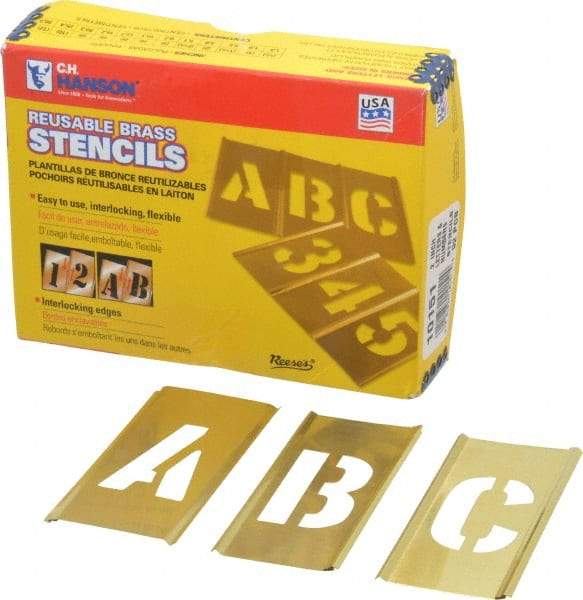 C.H. Hanson - 92 Piece, 2 Inch Character Size, Brass Stencil - Contains Three A Fonts - Best Tool & Supply