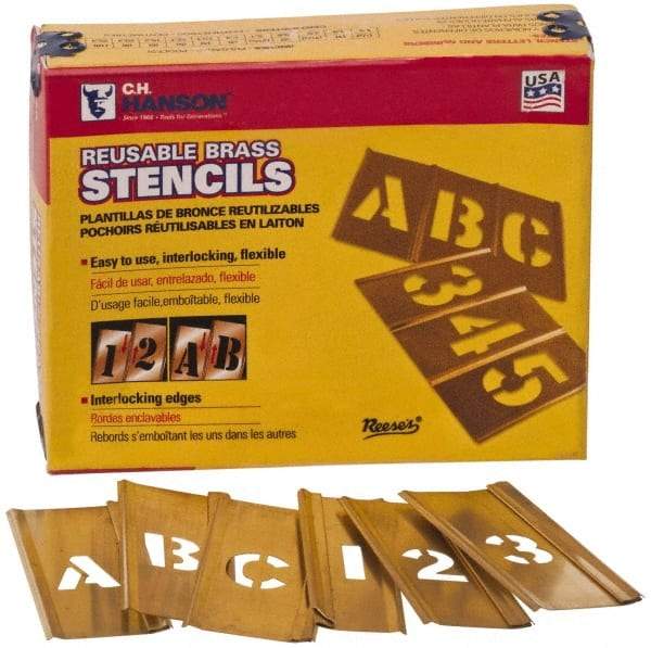 C.H. Hanson - 45 Piece, 2-1/2 Inch Character Size, Brass Stencil - Best Tool & Supply