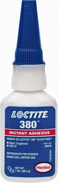 Loctite - 1 oz Bottle Black Instant Adhesive - Series 380, 90 sec Fixture Time, 24 hr Full Cure Time, Bonds to Metal, Plastic & Rubber - Best Tool & Supply