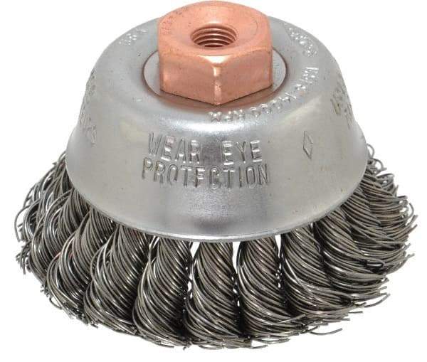 Osborn - 2-3/4" Diam, 3/8-24 Threaded Arbor, Steel Fill Cup Brush - 0.02 Wire Diam, 14,000 Max RPM - Best Tool & Supply