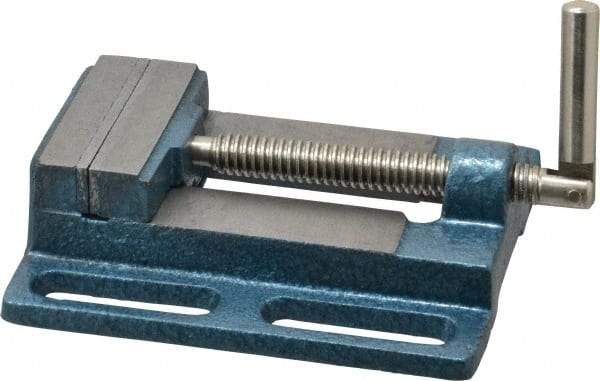 Interstate - 3-3/8" Jaw Opening Capacity x 3/4" Throat Depth, Horizontal Drill Press Vise - 3" Wide x 3/4" High Jaw, Stationary Base, Standard Speed, 7.28" OAL x 1.77" Overall Height, Cast Iron - Best Tool & Supply