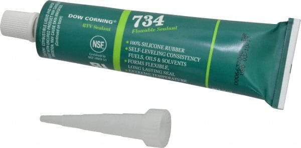 Dow Corning - 3 oz Tube Clear RTV Silicone Joint Sealant - -85 to 356°F Operating Temp, 13 min Tack Free Dry Time, 24 hr Full Cure Time, Series 734 - Best Tool & Supply