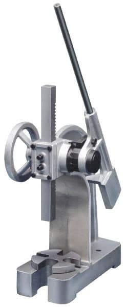 Interstate - 1-7/8" Ram, 5-15/16" Throat Depth, 2 Ton Manual Arbor Press - 8-1/2" Max Work Height x 11-7/8" Max Work Width, Ratchet Leverage, 25:1 Leverage Ratio, 6-1/4" Base Width x 15-3/4" Base Depth - Best Tool & Supply