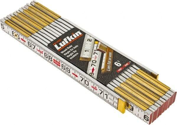 Lufkin - 6' Long, 1/16" Graduation, Folding Rule - 5/8" Wide, Wood - Best Tool & Supply