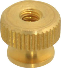 Electro Hardware - #4-40 UNC Thread, Uncoated, Grade B-633 Brass Round Knurled Thumb Nut - 1/4" Overall Height, 5/16" Head Diam - Best Tool & Supply