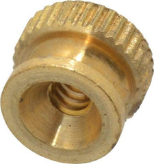 Electro Hardware - #6-32 UNC Thread, Uncoated, Grade B-633 Brass Round Knurled Thumb Nut - 9/32" Overall Height, 3/8" Head Diam - Best Tool & Supply