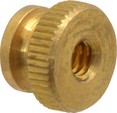 Electro Hardware - #10-24 UNC Thread, Uncoated, Grade B-633 Brass Round Knurled Thumb Nut - 11/32" Overall Height, 1/2" Head Diam - Best Tool & Supply