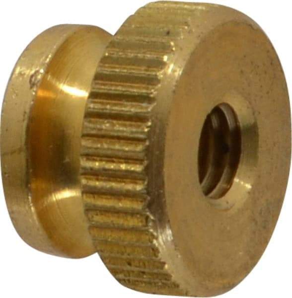 Electro Hardware - #10-32 UNF Thread, Uncoated, Grade B-633 Brass Round Knurled Thumb Nut - 11/32" Overall Height, 1/2" Head Diam - Best Tool & Supply