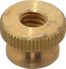 Electro Hardware - 1/4-20" UNC Thread, Uncoated, Grade B-633 Brass Round Knurled Thumb Nut - 3/8" Overall Height, 9/16" Head Diam - Best Tool & Supply