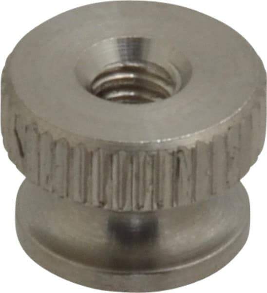 Electro Hardware - #6-32 UNC Thread, Uncoated, Grade 302, 303 Stainless Steel Round Knurled Thumb Nut - 9/32" Overall Height, 3/8" Head Diam - Best Tool & Supply