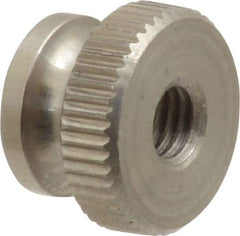 Electro Hardware - #10-32 UNF Thread, Uncoated, Grade 302, 303 Stainless Steel Round Knurled Thumb Nut - 11/32" Overall Height, 1/2" Head Diam - Best Tool & Supply